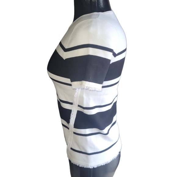 Banana Republic White and Black Striped Short Sleeve Top S - Picture 5 of 7